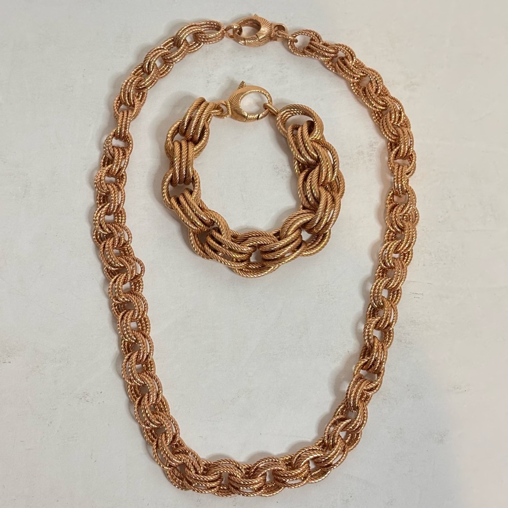 Milor Bronze Twisted Link Chain Necklace Bracelet Set